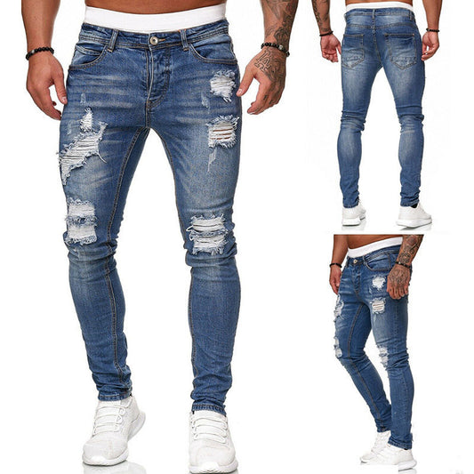 Herren Jeans Slim Fit – Vintage Street Style, Ripped Skinny Denim Hose